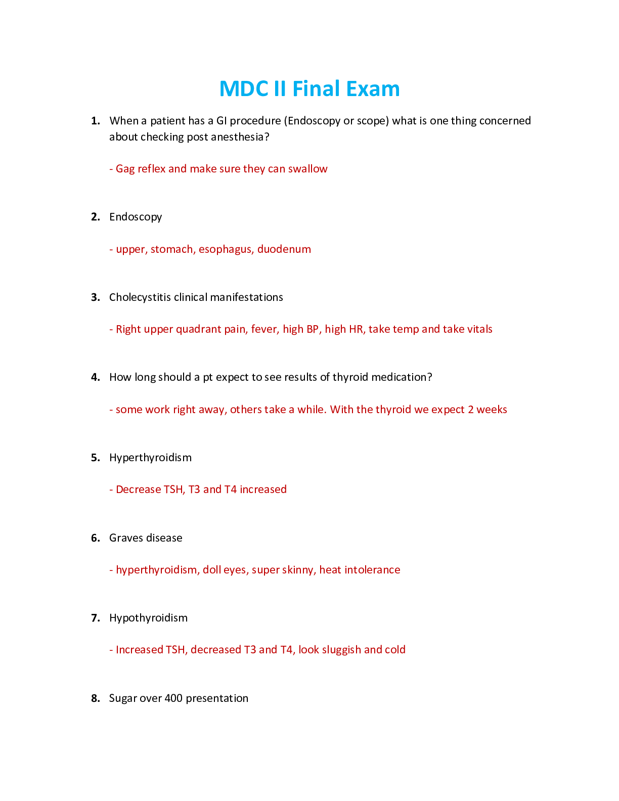 Preview image for NUR 2392 / NUR2392 Final Exam Review: Multidimensional Care II / MDC 2 Final Exam Review (2021/2022) Rasmussen